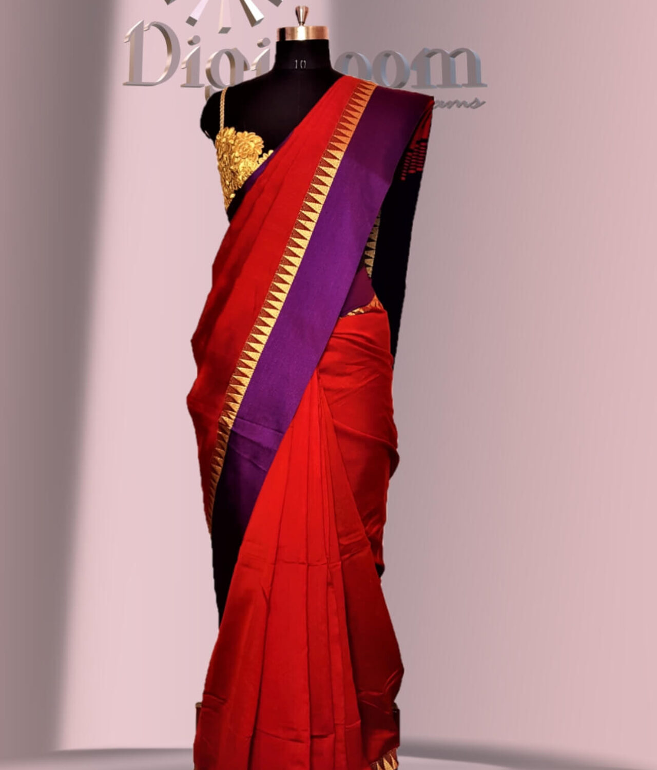 Bengal Handloom Cotton Silk Saree in deep red colour with a contrast Pallu