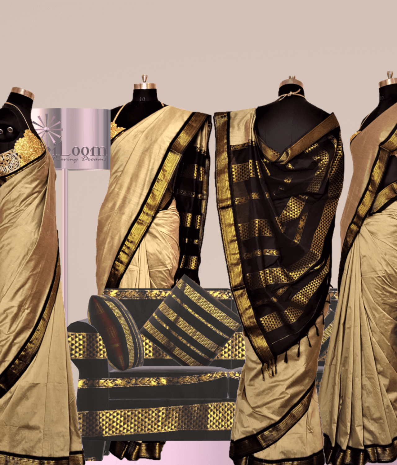 Bengal Handloom Cotton Silk Saree in Beige Colour with Contrast Pallu