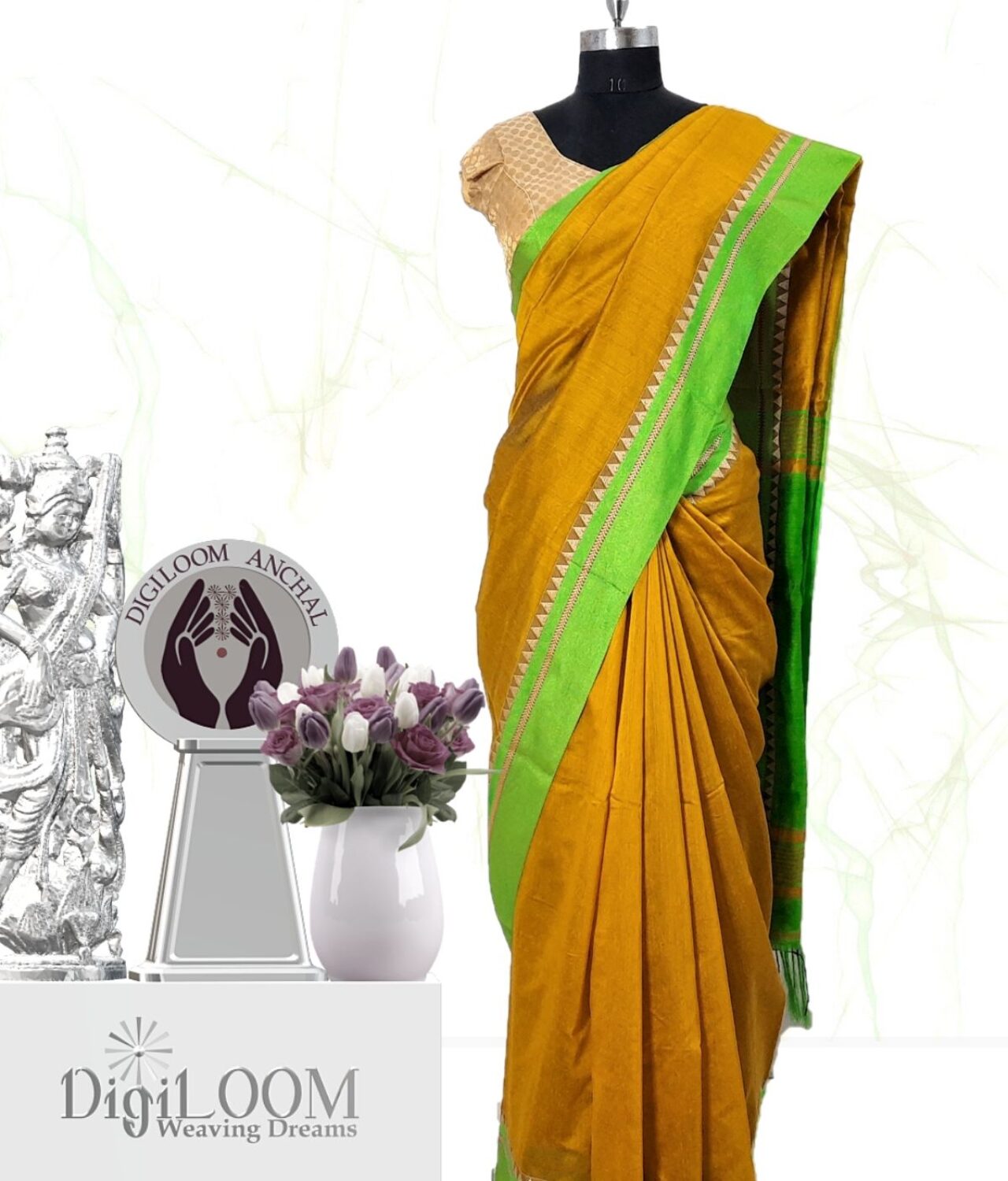 Digiloom Bengal Handloom Cotton Silk Saree in Mehandi Green Colour 26