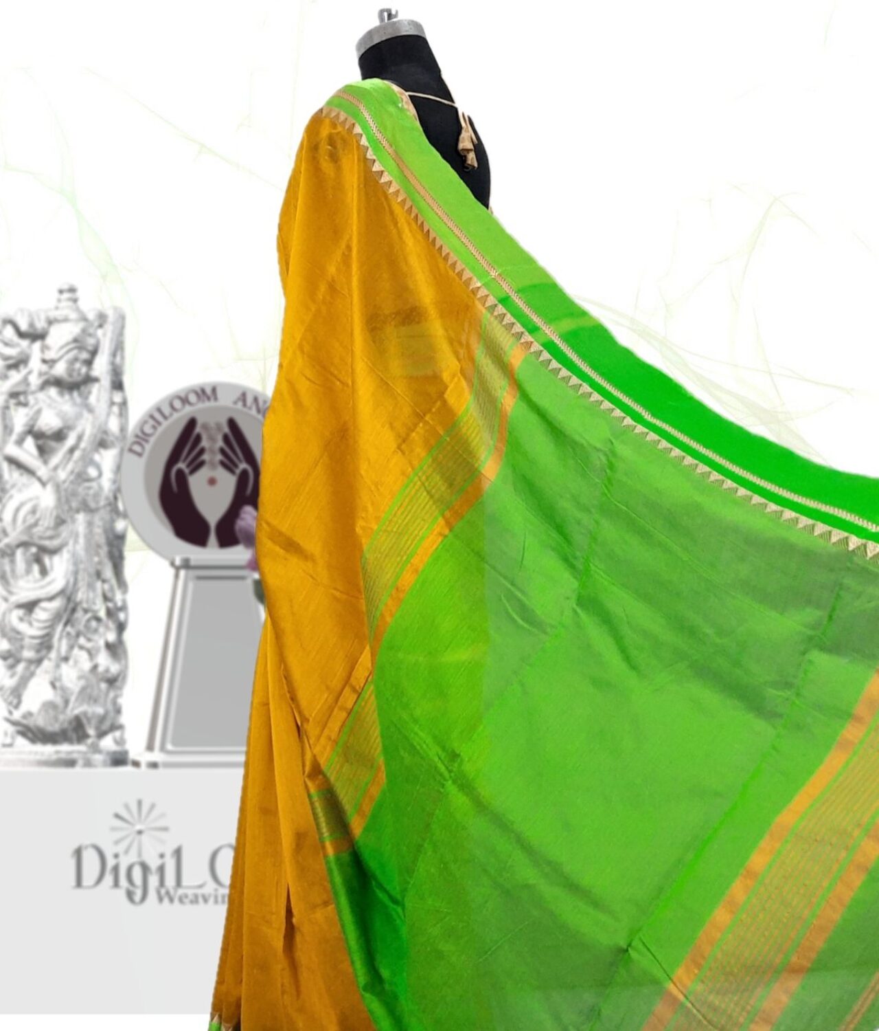 Digiloom Bengal Handloom Cotton Silk Saree in Mehandi Green Colour 25