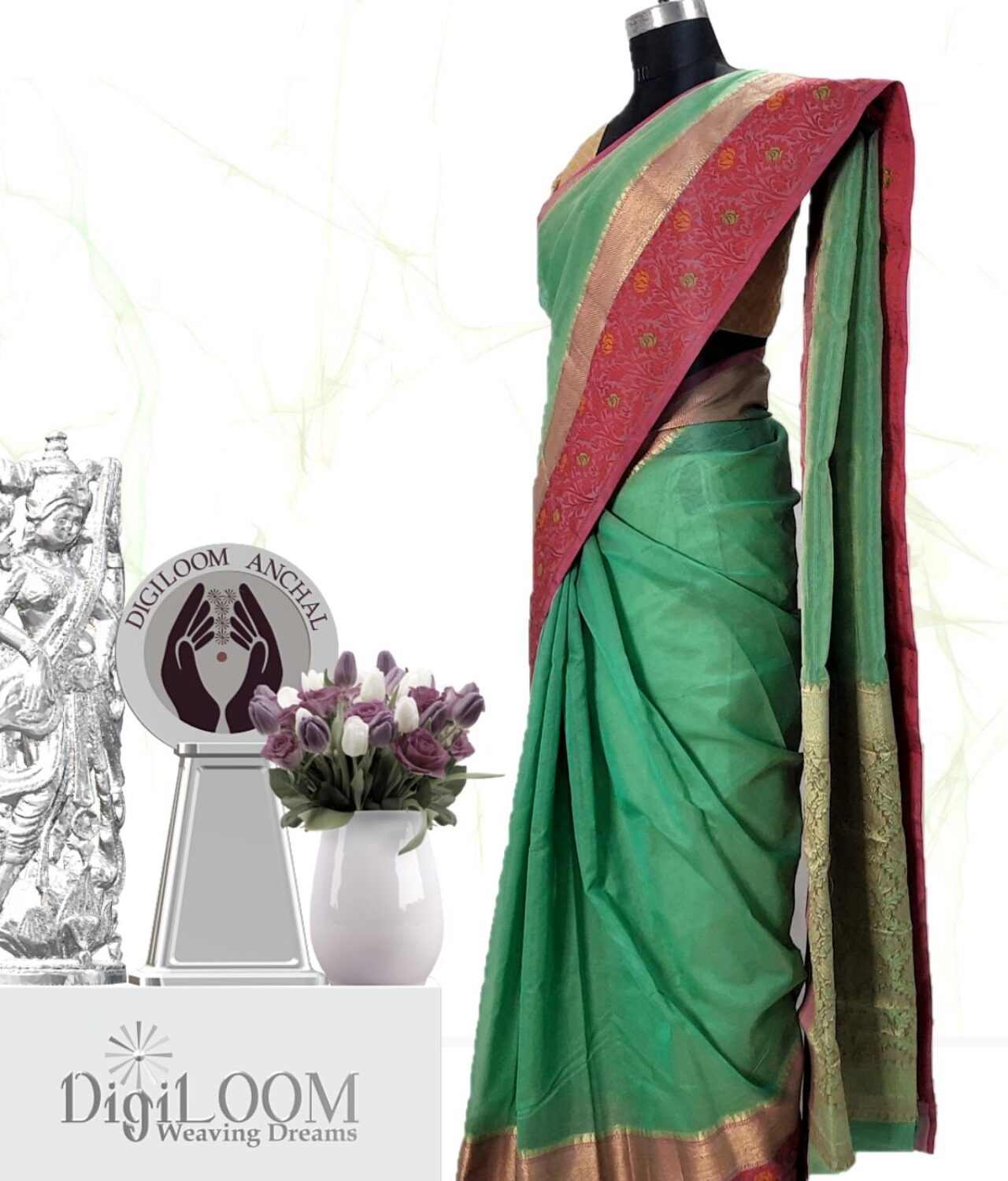 Handloom Kota Silk Saree in Aqua Green Colour 2