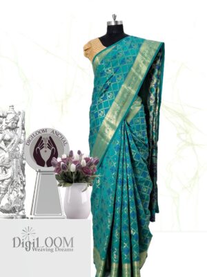 Handloom Patola Silk Saree in Aqua Blue Colour