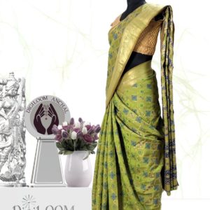Handloom Patola Silk Saree in Citrus Green Colour by Digiloom Sarees 2