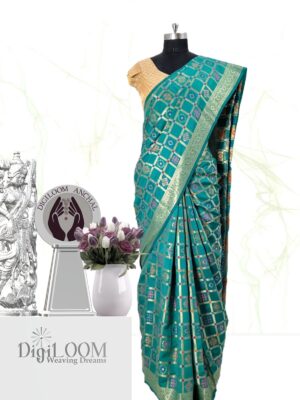 Handloom Patola Silk Saree in Turquoise Colour