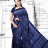 Handloom Moonga Mulberry Silk Saree in Indigo Blue with classic Indian motifs 4
