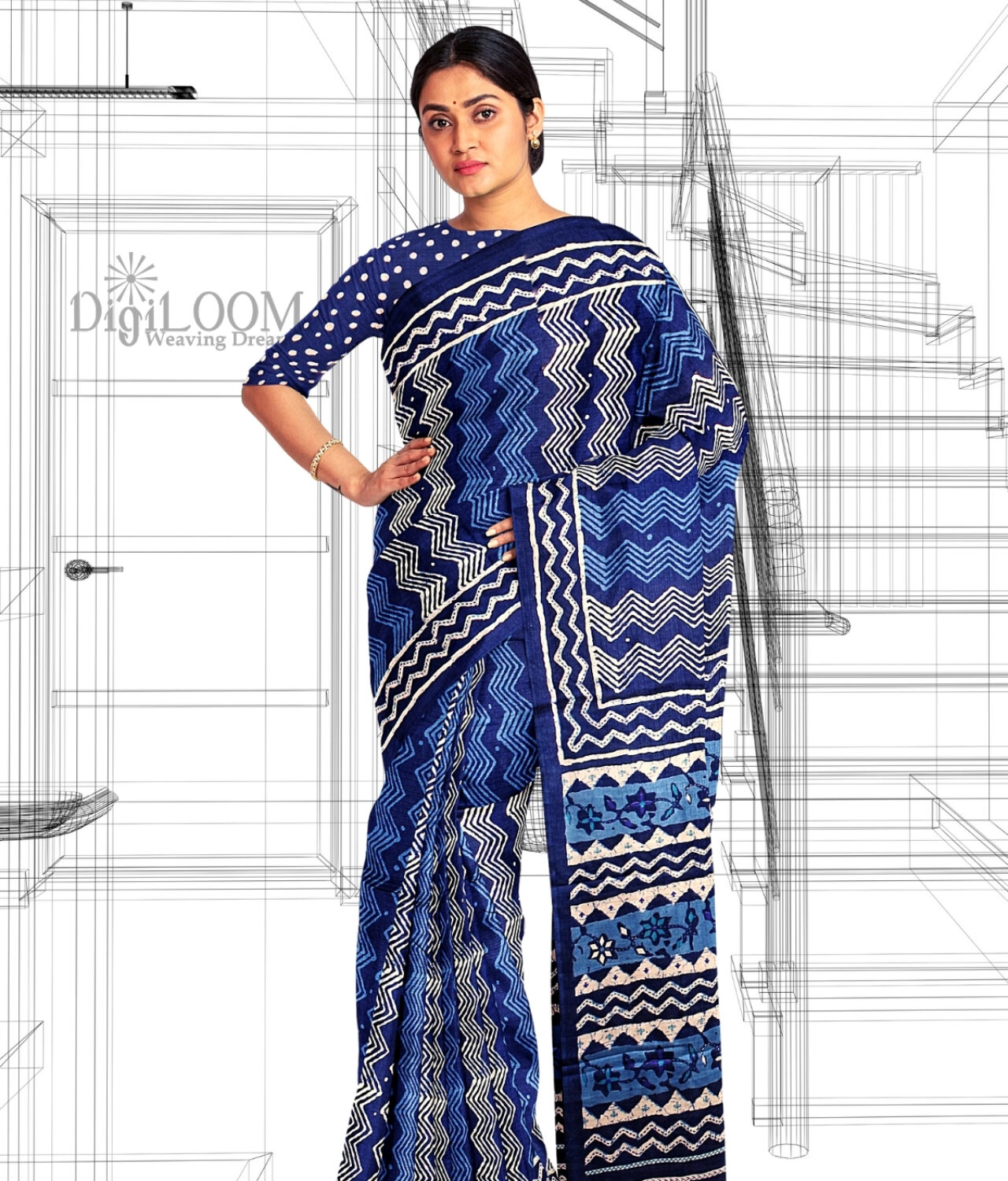 Handloom Moonga Mulberry Silk Saree in Tints and Shades of Blue 6