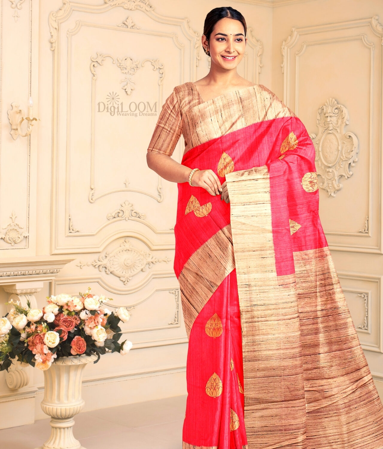 Hot Pink Pure Banarasi Handloom Silk Saree with Contrast Pallu 1
