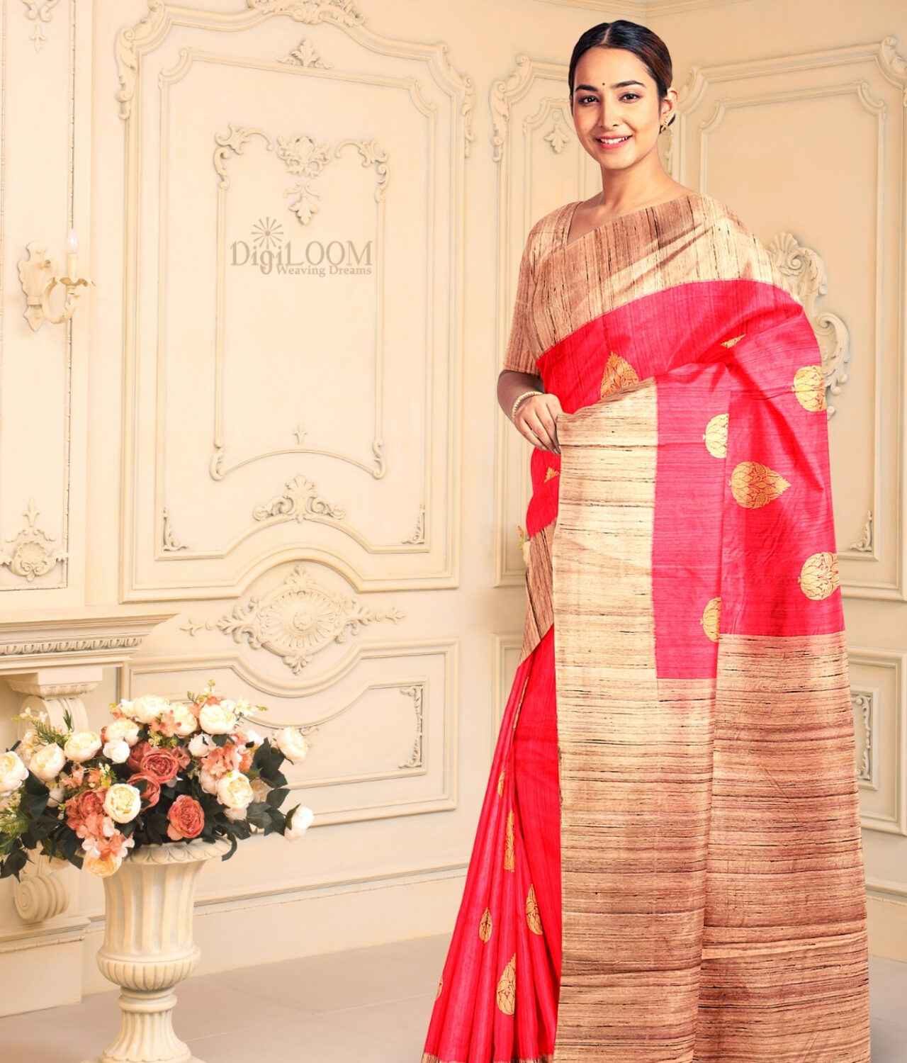 Hot Pink Pure Banarasi Handloom Silk Saree with Contrast Pallu 2